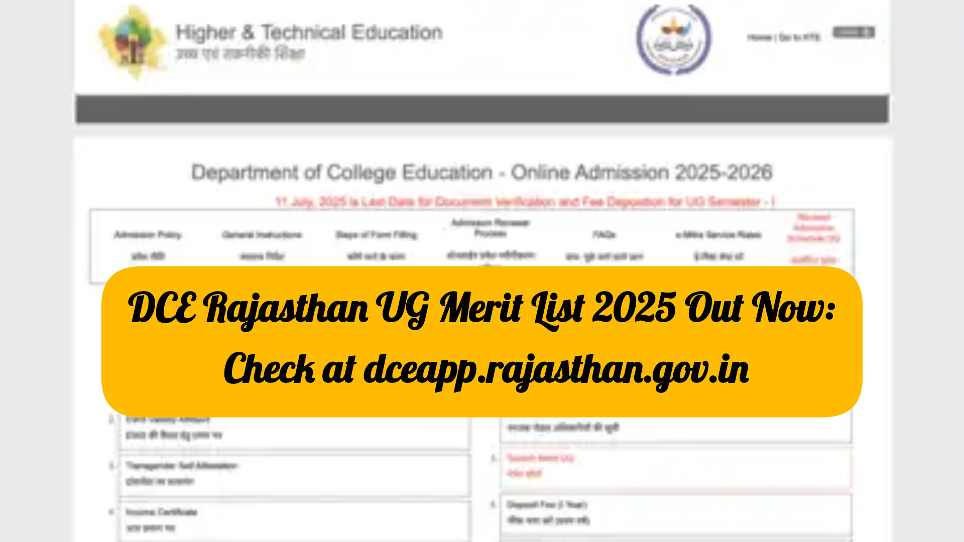 DCE Rajasthan UG Merit List 2025 Out Now: Check at dceapp.rajasthan.gov.in