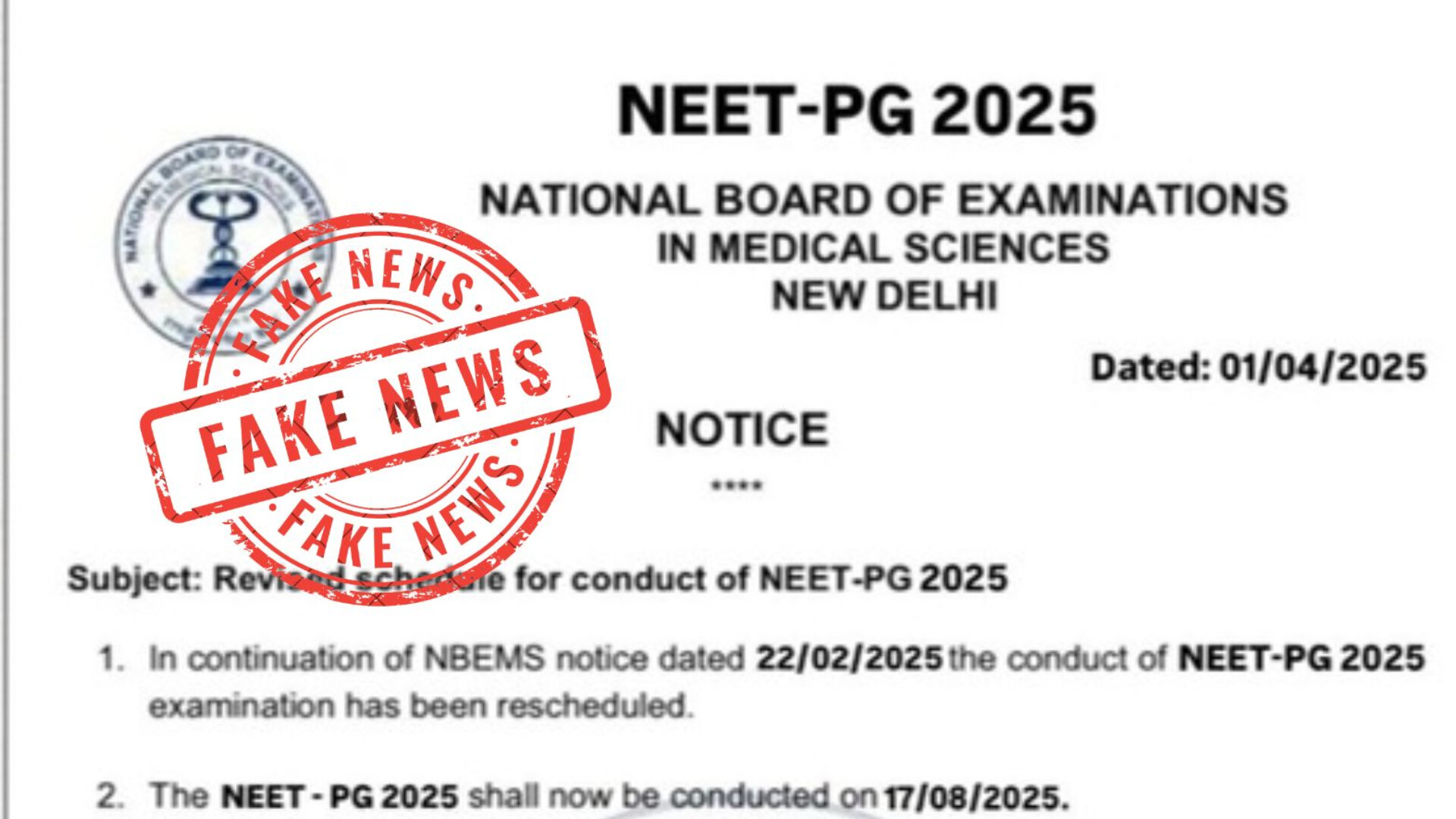 “NBEMS Issues Urgent Warning: Beware of Fake NEET PG 2025 Notices and Scams”